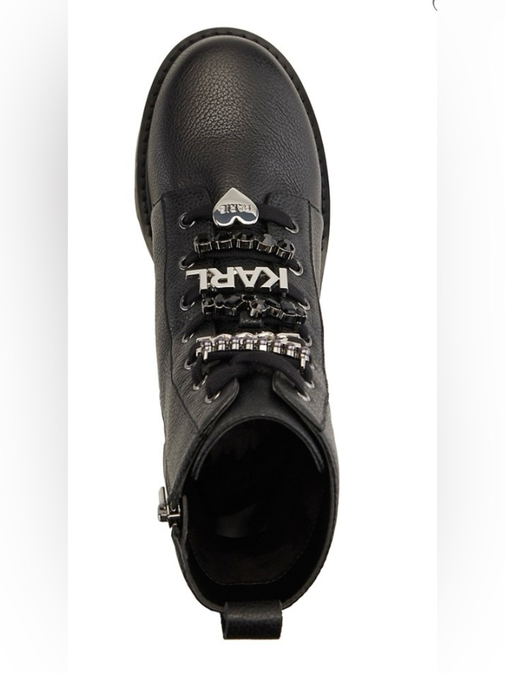 KARL LAGERFELD PARIS Mela Black Lace-Up Lug Boot with Silver Hardware. - Picture 4 of 9